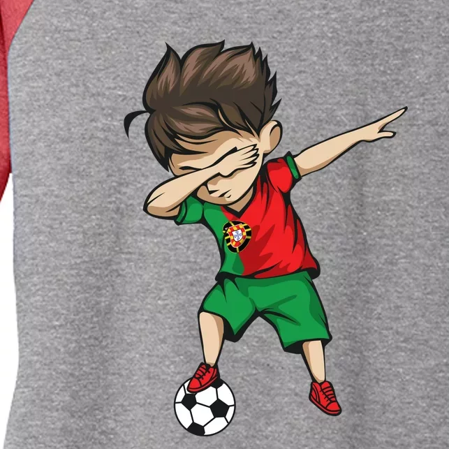 Dabbing Soccer Boy Portugal Jersey Shirt Portuguese Football Women's Tri-Blend 3/4-Sleeve Raglan Shirt