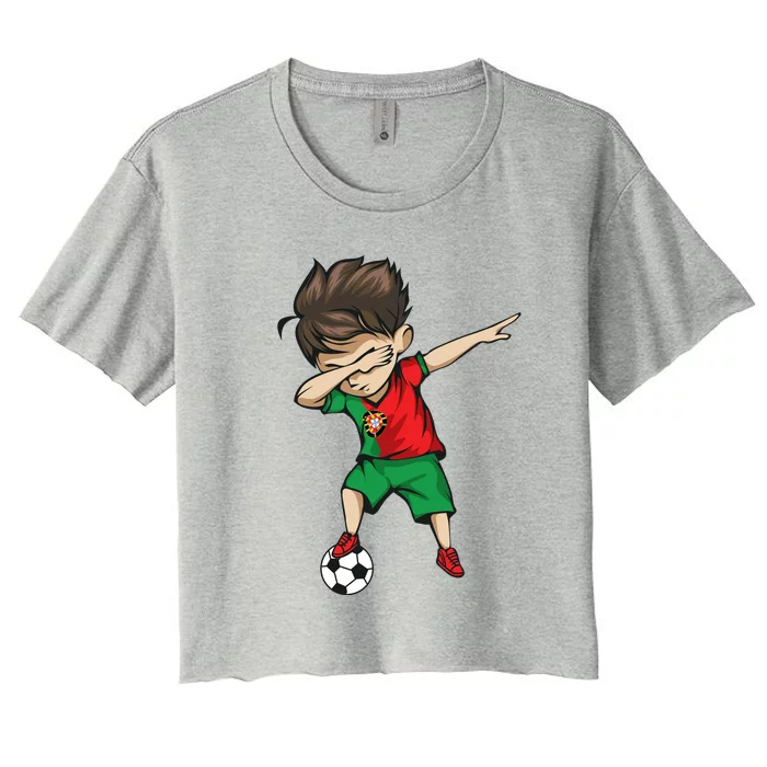 Dabbing Soccer Boy Portugal Jersey Shirt Portuguese Football Women's Crop Top Tee