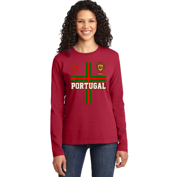 Number 7 Portugal Soccer Jersey Portuguese Football Men Women Front & Back Ladies Long Sleeve Shirt