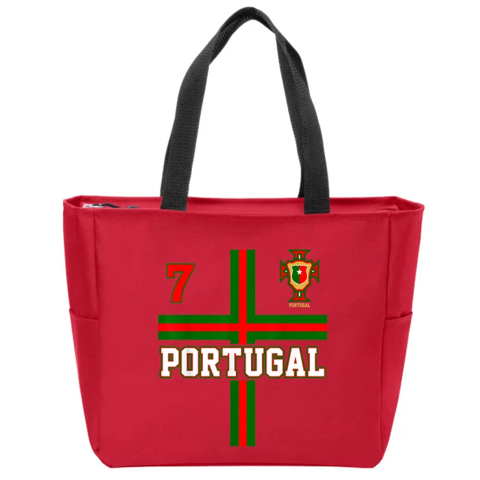 Number 7 Portugal Soccer Jersey Portuguese Football Men Women Front & Back Zip Tote Bag