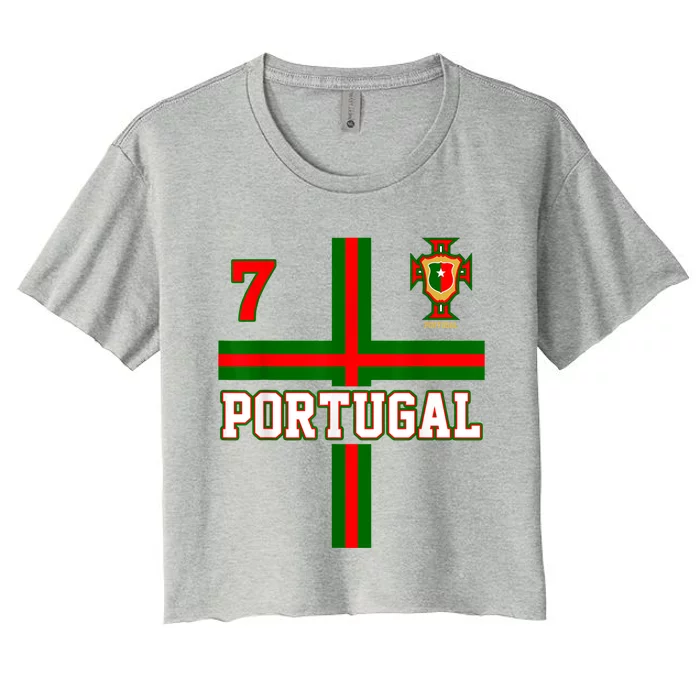 Number 7 Portugal Soccer Jersey Portuguese Football Men Women Front & Back Women's Crop Top Tee