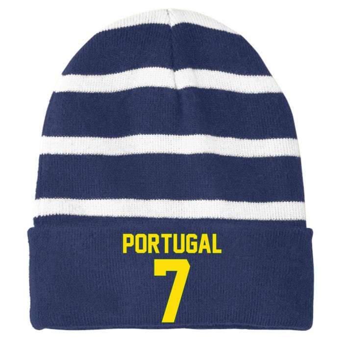 Number 7 Portugal Soccer Jersey Portuguese Football Men Women Front & Back Striped Beanie with Solid Band