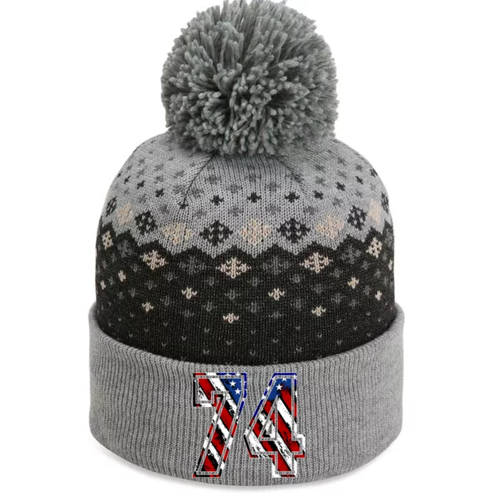 Number 74 Red White And Blue American Flag #74 Jersey Gift The Baniff Cuffed Pom Beanie