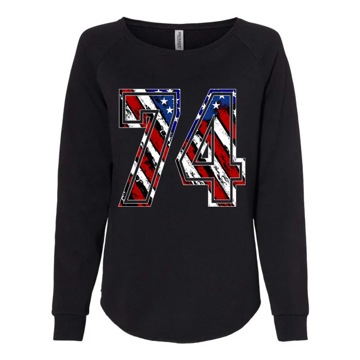 Number 74 Red White And Blue American Flag #74 Jersey Gift Womens California Wash Sweatshirt