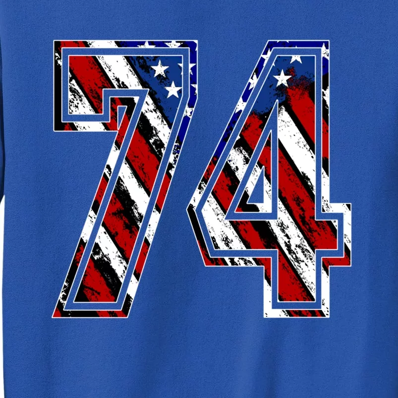 Number 74 Red White And Blue American Flag #74 Jersey Gift Tall Sweatshirt