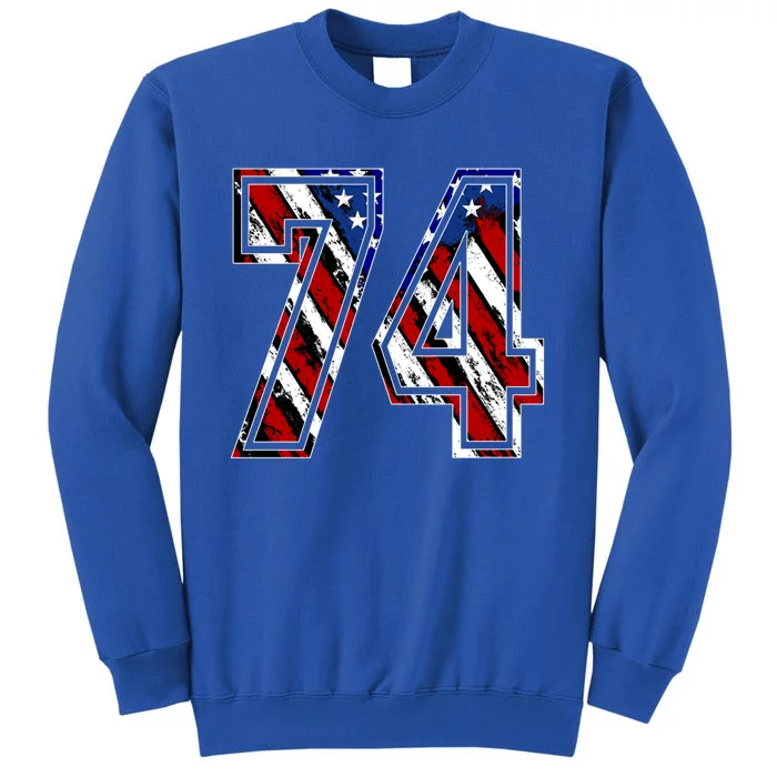 Number 74 Red White And Blue American Flag #74 Jersey Gift Tall Sweatshirt