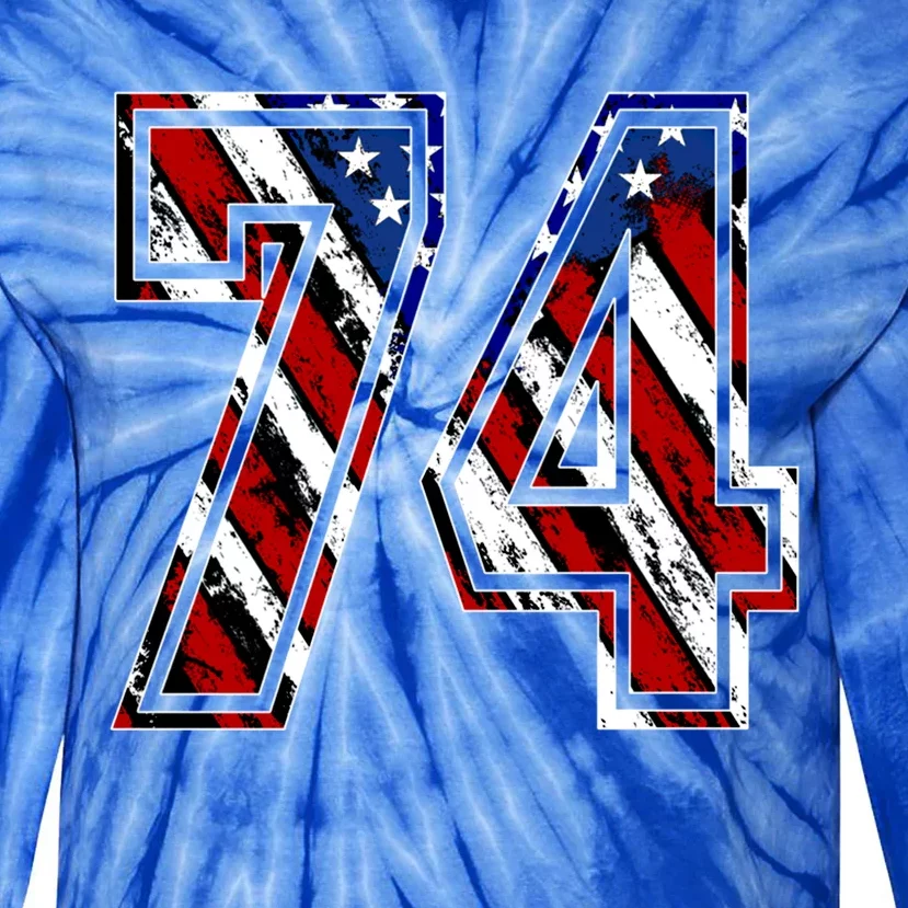 Number 74 Red White And Blue American Flag #74 Jersey Gift Tie-Dye Long Sleeve Shirt