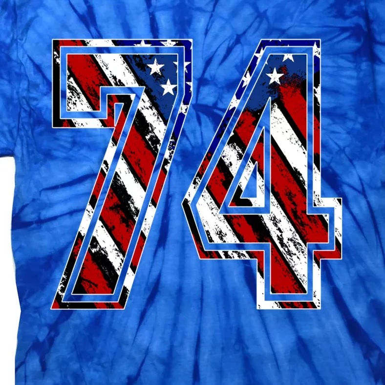 Number 74 Red White And Blue American Flag #74 Jersey Gift Tie-Dye T-Shirt