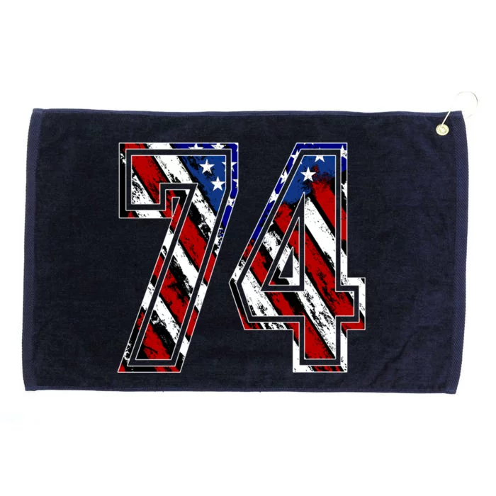 Number 74 Red White And Blue American Flag #74 Jersey Gift Grommeted Golf Towel