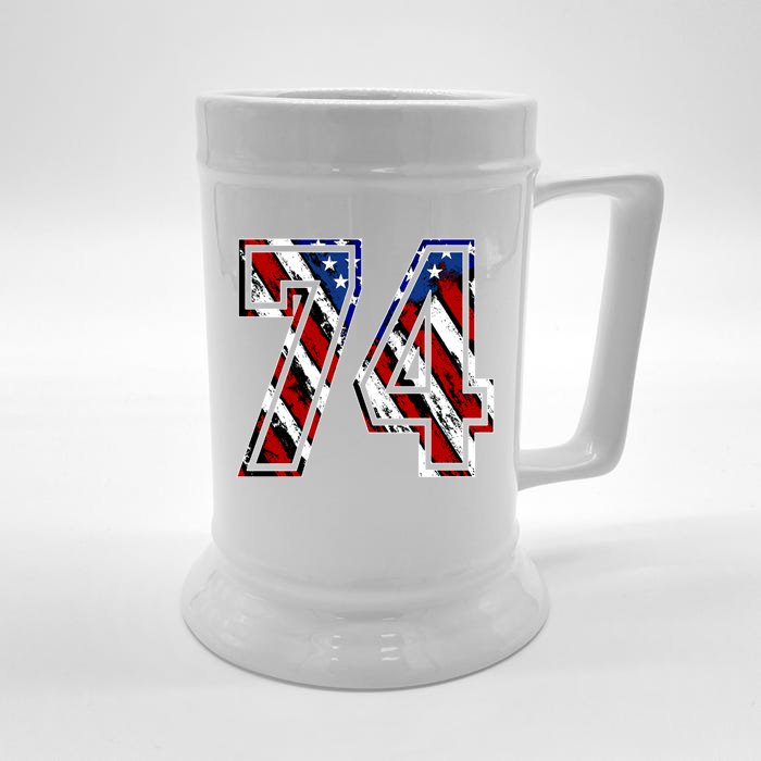 Number 74 Red White And Blue American Flag #74 Jersey Gift Front & Back Beer Stein