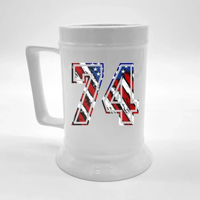 Number 74 Red White And Blue American Flag #74 Jersey Gift Front & Back Beer Stein