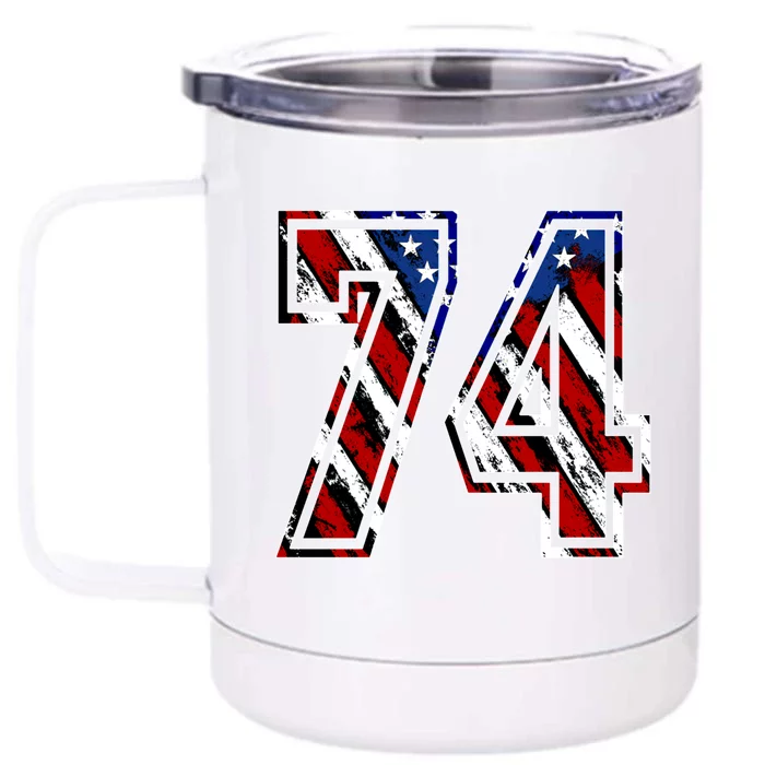 Number 74 Red White And Blue American Flag #74 Jersey Gift Front & Back 12oz Stainless Steel Tumbler Cup