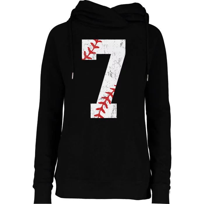 Number 7 Vintage 7th Birthday Baseball Lover 7 Years Old Womens Funnel Neck Pullover Hood