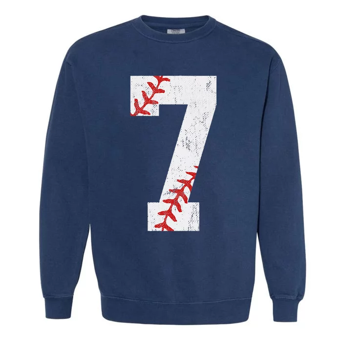 Number 7 Vintage 7th Birthday Baseball Lover 7 Years Old Garment-Dyed Sweatshirt