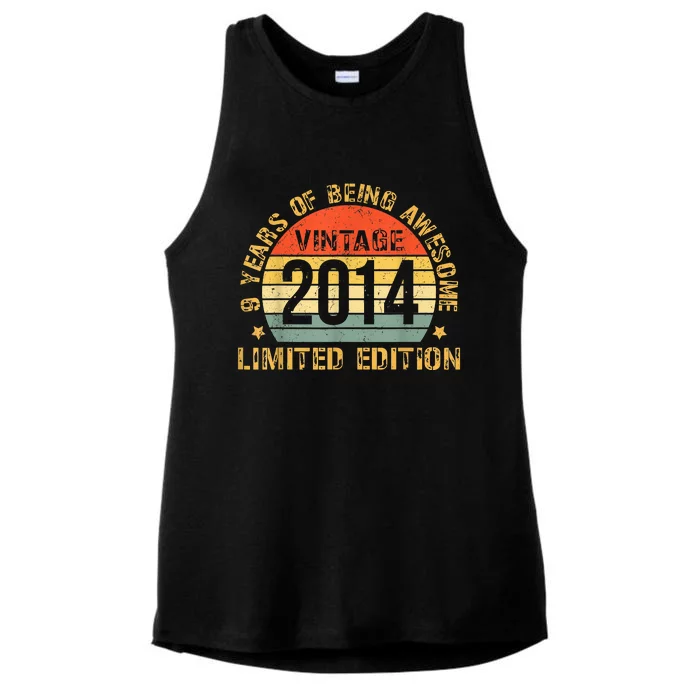 Nine 9yr BDay Son Boy Funny 2014 9th 9 Year Old Birthday Ladies Tri-Blend Wicking Tank