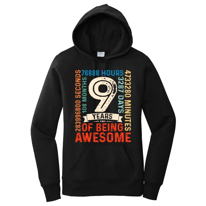 Nine 9yr Vintage 9th Birthday 9 Years Old Retro 108 Months Women's Pullover Hoodie