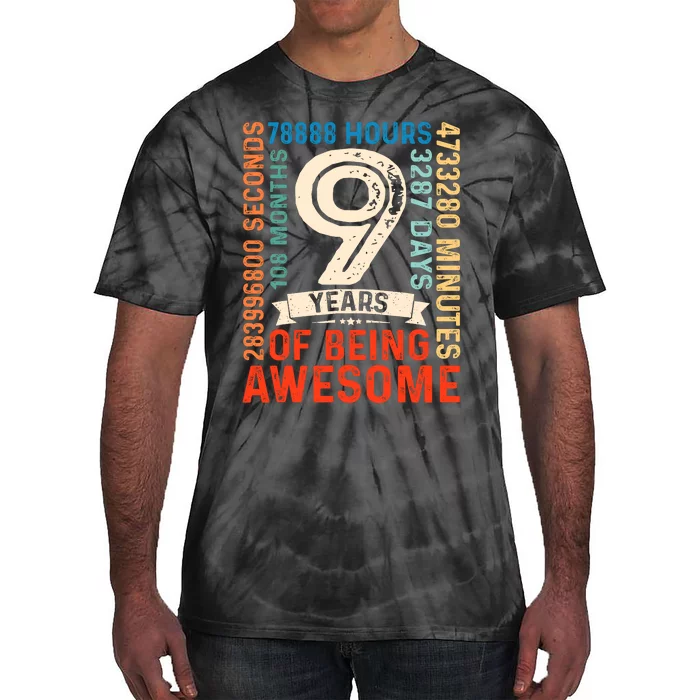 Nine 9yr Vintage 9th Birthday 9 Years Old Retro 108 Months Tie-Dye T-Shirt