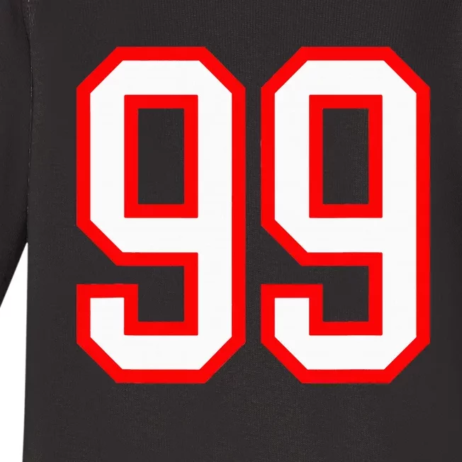 Number 99 White Red Sport Varsity Number 99 Baby Long Sleeve Bodysuit