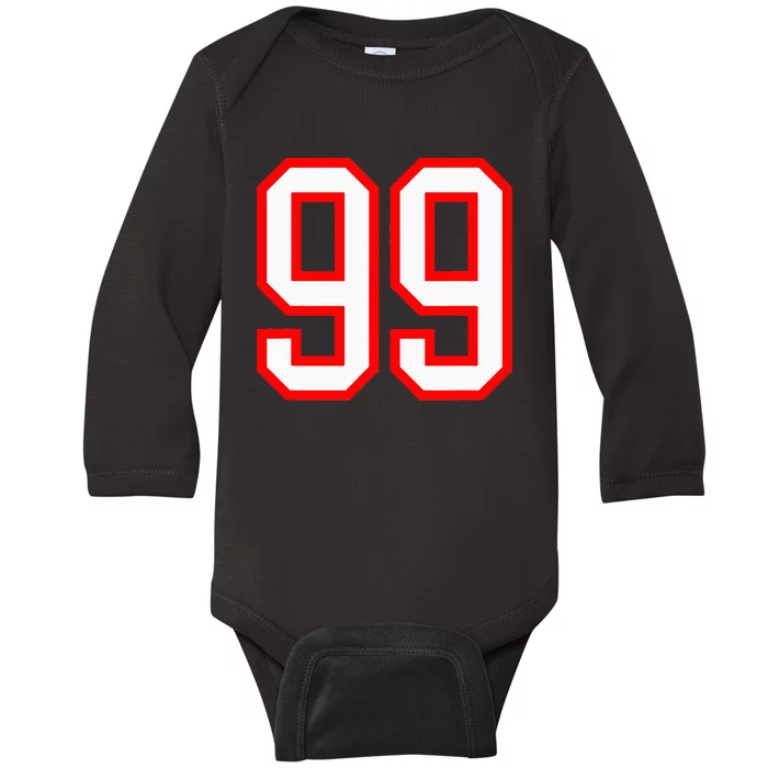 Number 99 White Red Sport Varsity Number 99 Baby Long Sleeve Bodysuit