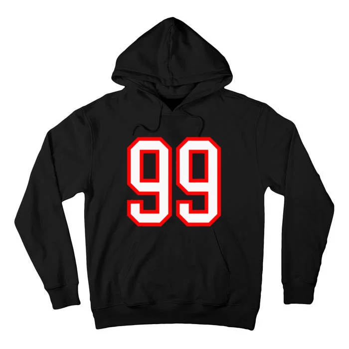 Number 99 White Red Sport Varsity Number 99 Tall Hoodie