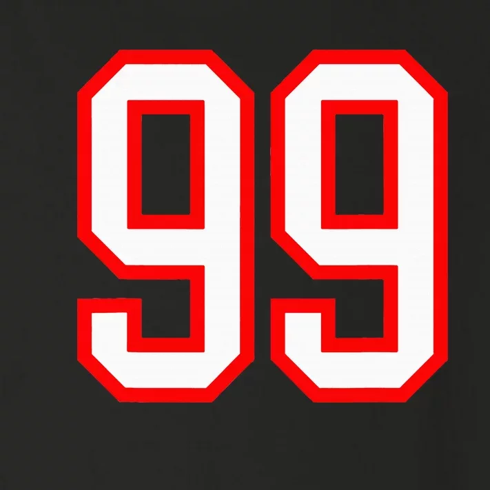 Number 99 White Red Sport Varsity Number 99 Toddler Long Sleeve Shirt