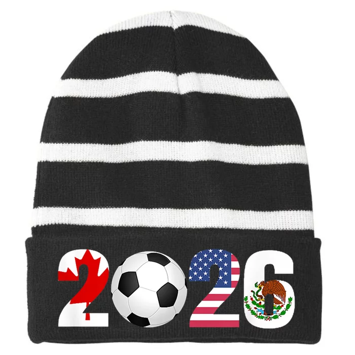 North America 2026 Football | Canada Usa Mexico Soccer Striped Beanie with Solid Band