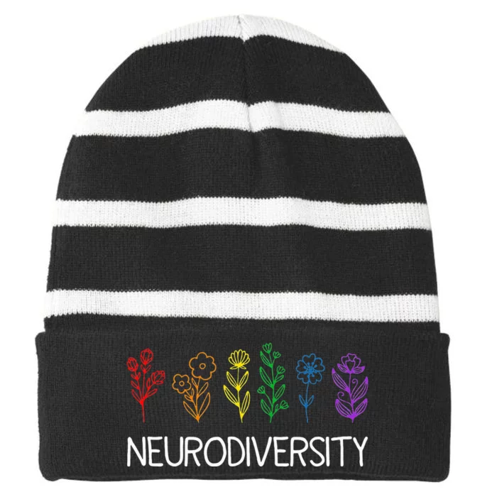 Neurodiversity April Autism Awareness Pride Rainbow Striped Beanie with Solid Band