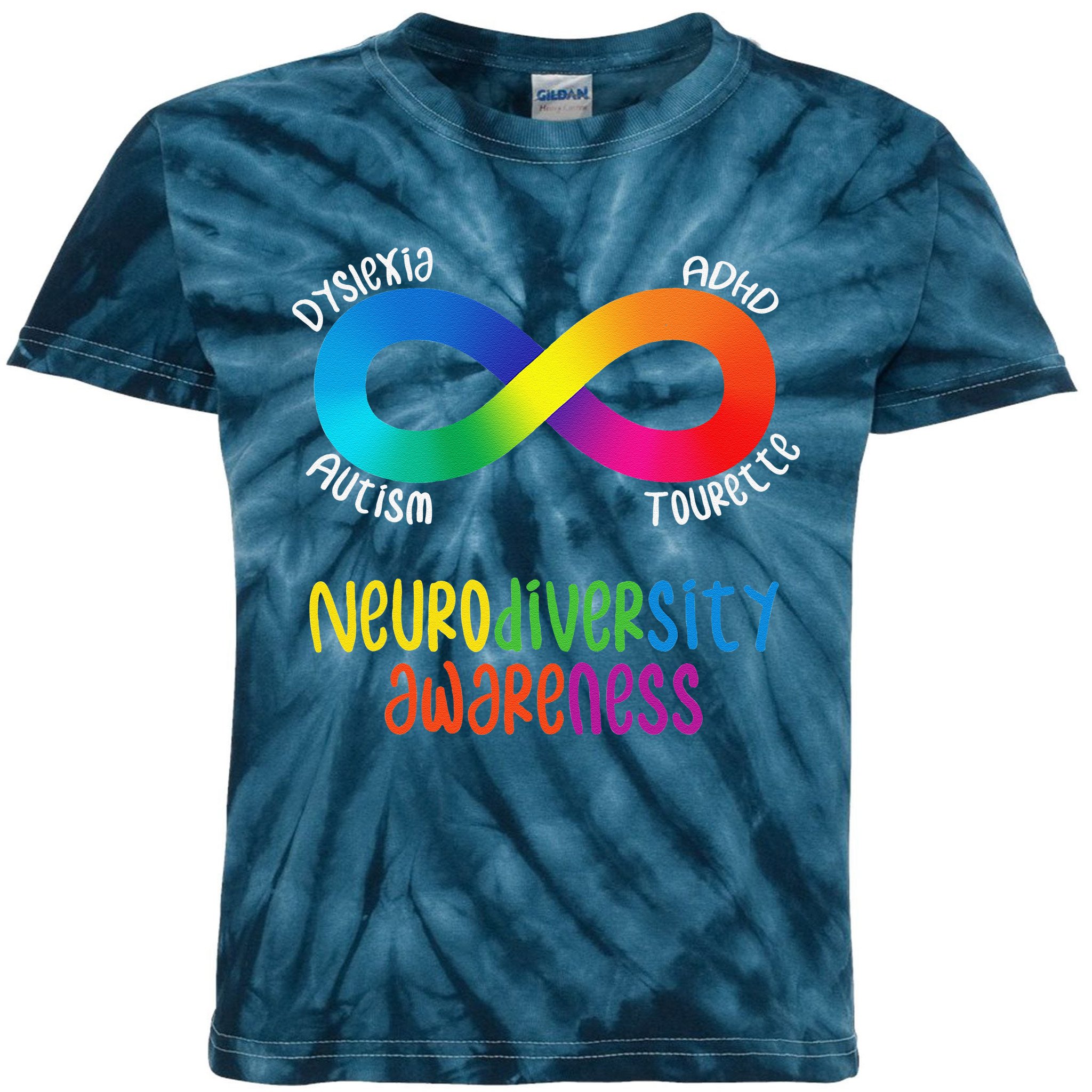 Neurodiversity Awareness ADHD Autism Dyslexia Tourette Kids Tie-Dye T ...