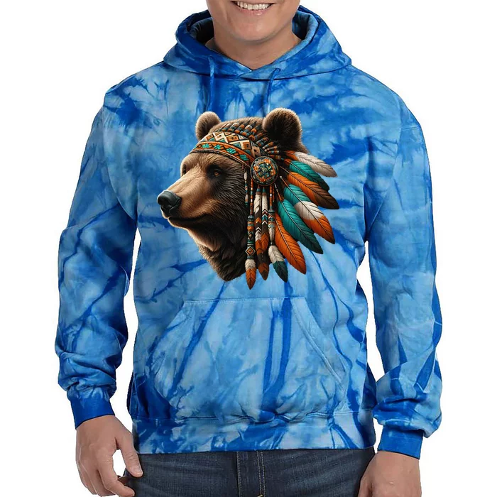 Native American Bear Artwork Native American Day Design Tie Dye Hoodie