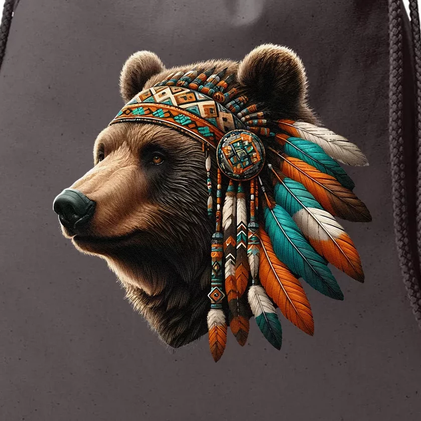 Native American Bear Artwork Native American Day Design Drawstring Bag