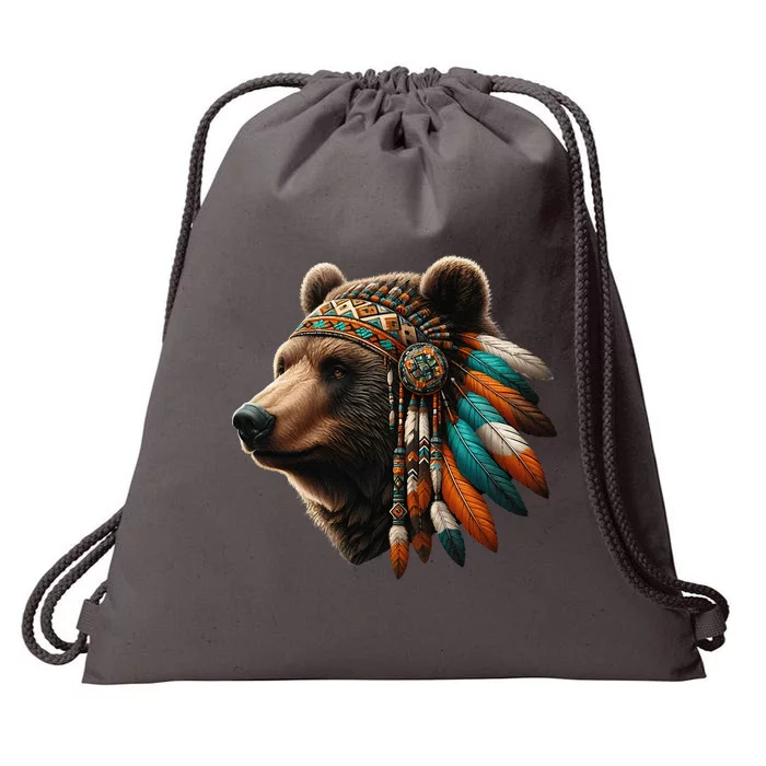 Native American Bear Artwork Native American Day Design Drawstring Bag