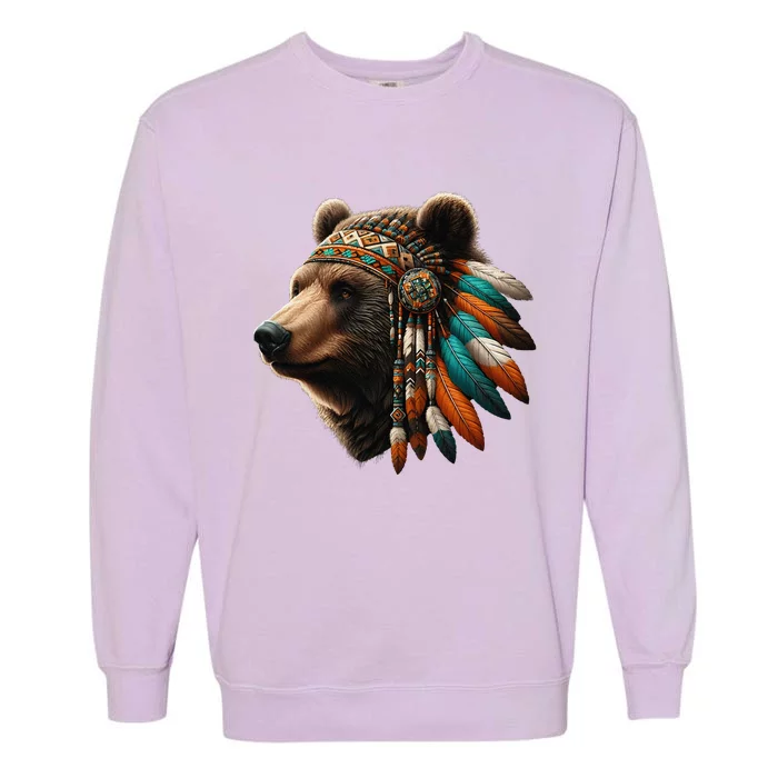 Native American Bear Artwork Native American Day Design Garment-Dyed Sweatshirt