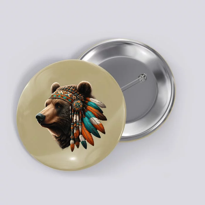 Native American Bear Artwork Native American Day Design Button