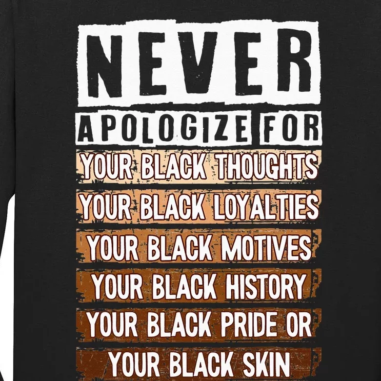 Never Apologize Black History Month BLM Melanin Pride Afro Tall Long Sleeve T-Shirt