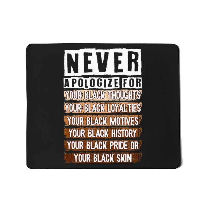 Never Apologize Black History Month BLM Melanin Pride Afro Mousepad