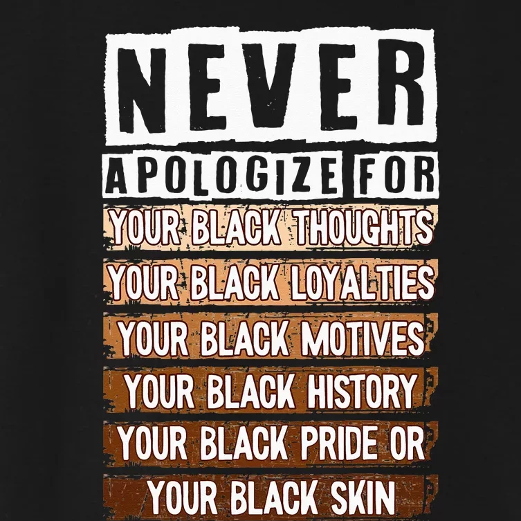 Never Apologize Black History Month BLM Melanin Pride Afro Women's Crop Top Tee