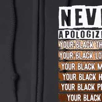 Never Apologize Black History Month BLM Melanin Pride Afro Full Zip Hoodie