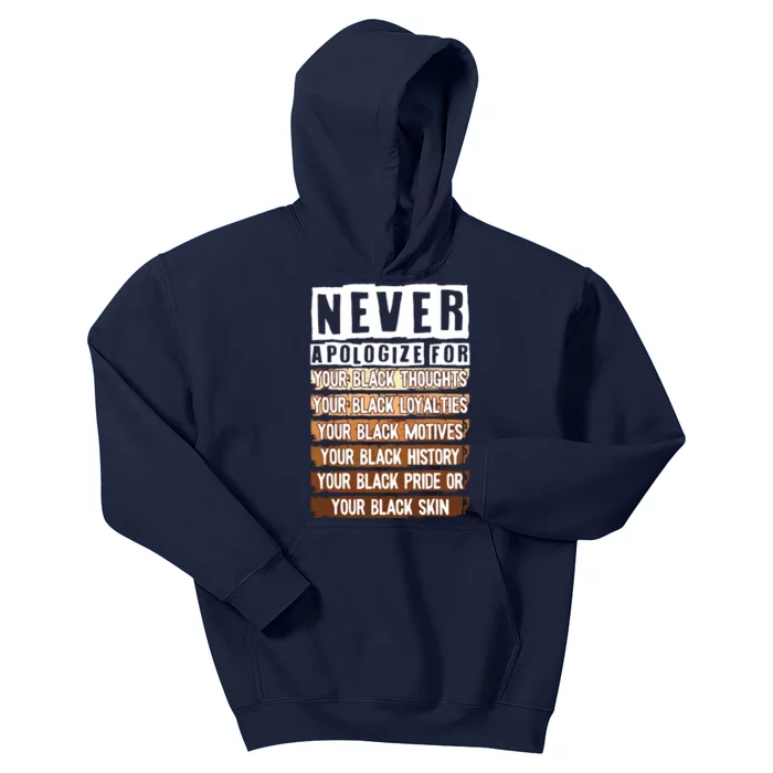 Never Apologize Black History Month BLM Melanin Pride Afro Kids Hoodie