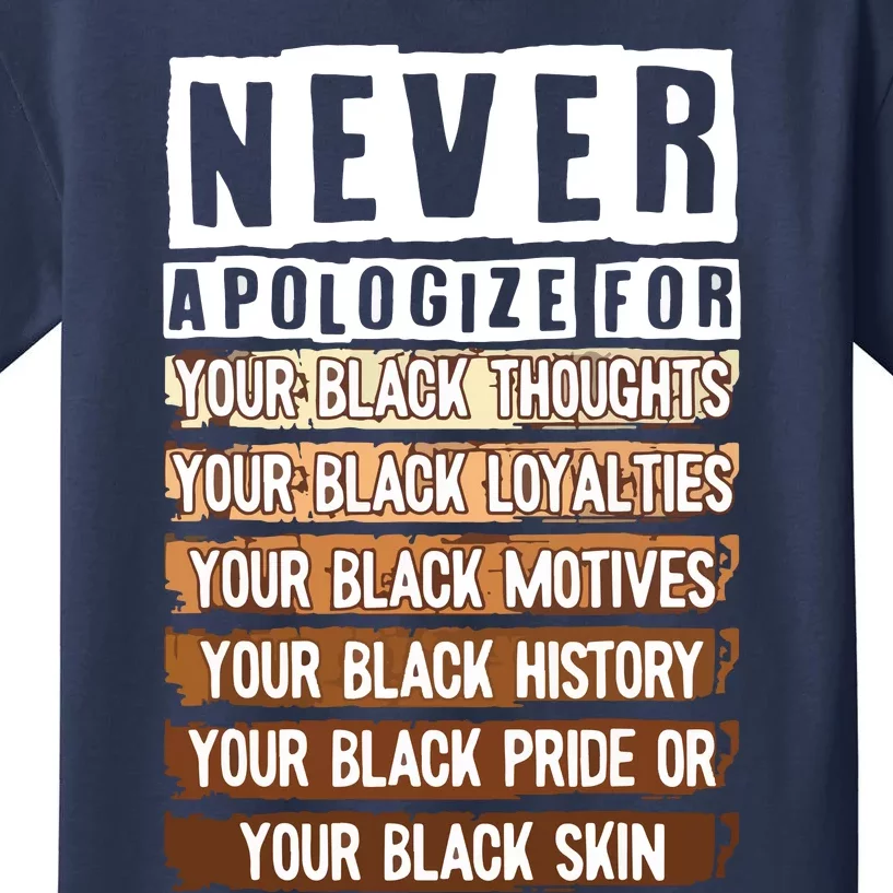 Never Apologize Black History Month BLM Melanin Pride Afro Kids T-Shirt