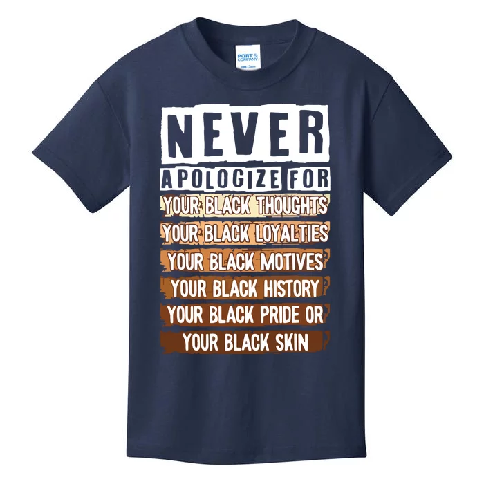 Never Apologize Black History Month BLM Melanin Pride Afro Kids T-Shirt