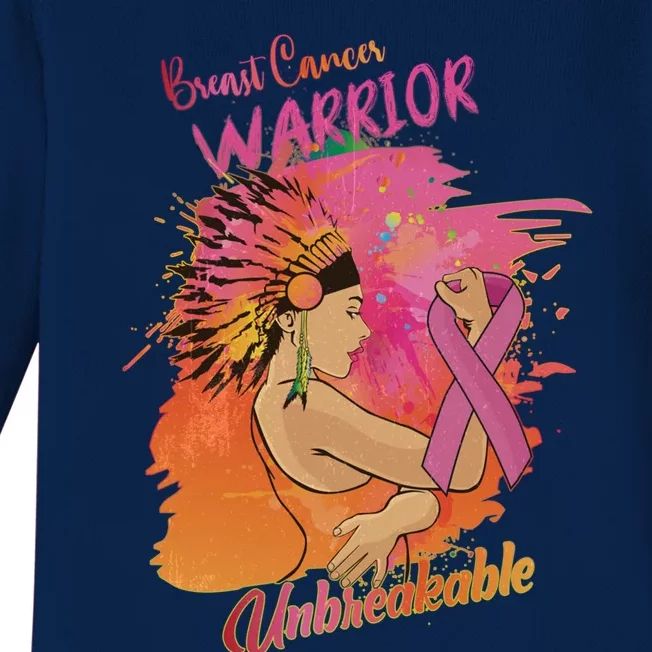 Native American Breast Cancer Unbreakable Warrior Survivor Gift Baby Long Sleeve Bodysuit