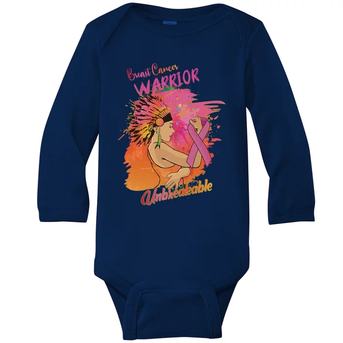 Native American Breast Cancer Unbreakable Warrior Survivor Gift Baby Long Sleeve Bodysuit