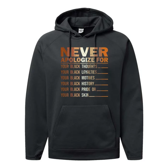 Never Apologize Black History Month BLM Melanin Pride Afro Performance Fleece Hoodie