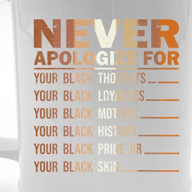 Never Apologize Black History Month BLM Melanin Pride Afro Front & Back Beer Stein