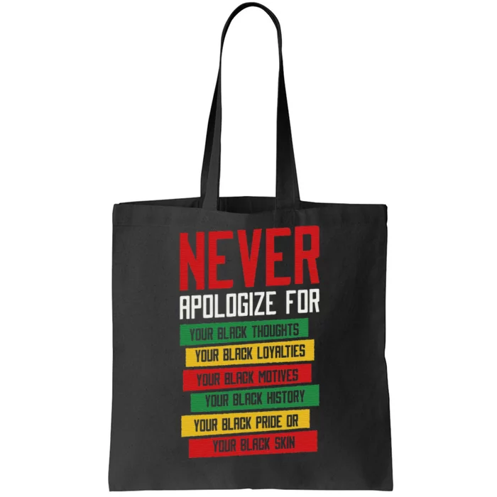 Never Apologize Black History Month BLM Melanin Pride Afro Tote Bag