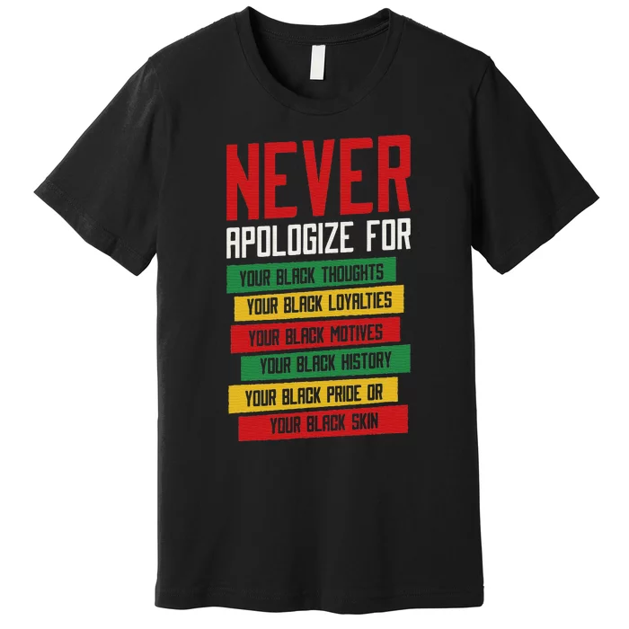 Never Apologize Black History Month BLM Melanin Pride Afro Premium T-Shirt