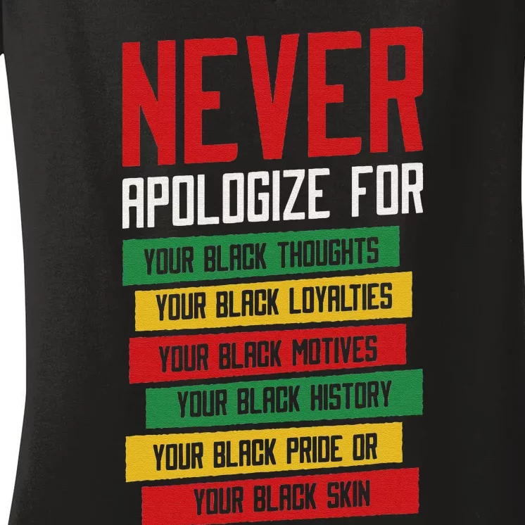 Never Apologize Black History Month BLM Melanin Pride Afro Women's V-Neck T-Shirt