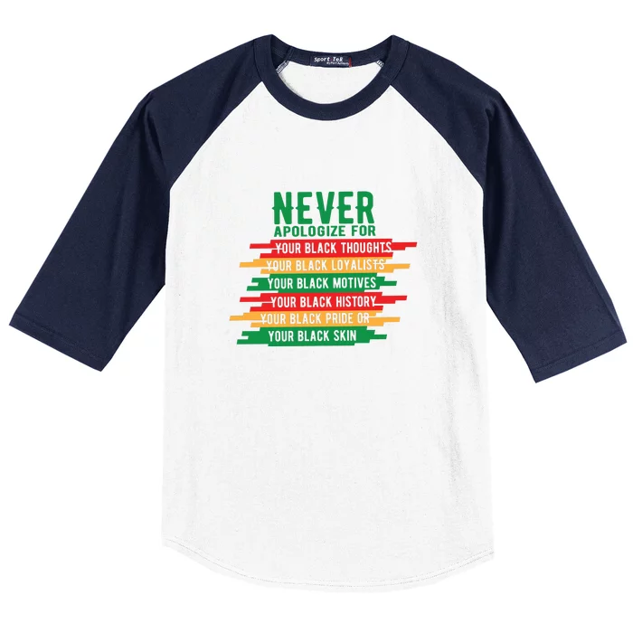 Never Apologize Black History Month BLM Melanin Pride Afro Baseball Sleeve Shirt