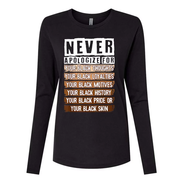 Never Apologize Black History Month BLM Melanin Pride Afro Womens Cotton Relaxed Long Sleeve T-Shirt