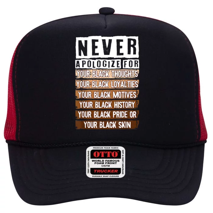 Never Apologize Black History Month BLM Melanin Pride Afro High Crown Mesh Trucker Hat